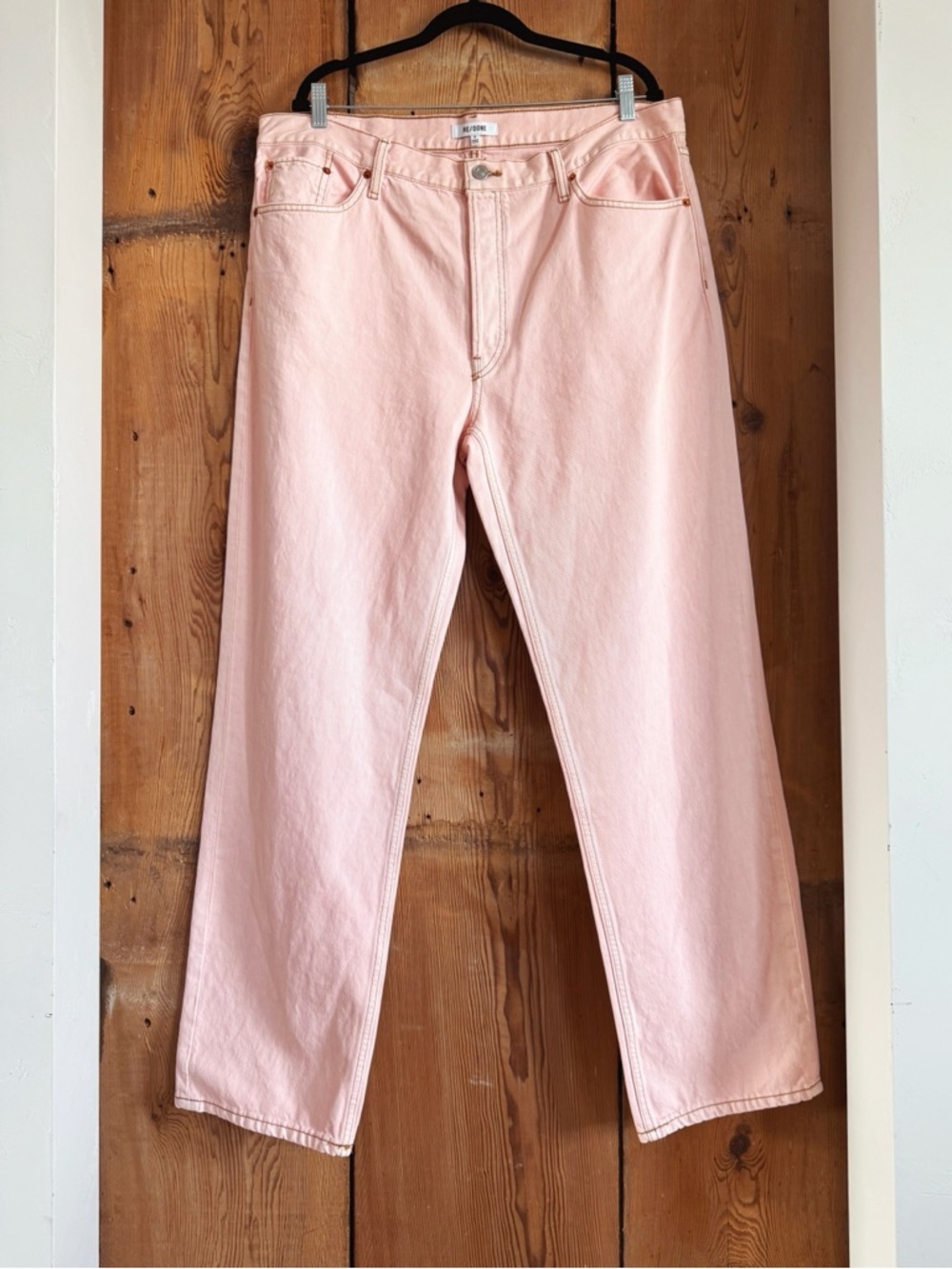 Sz 32 RE/DONE Vtg Inspired Loose Long Wide Leg Denim Jeans In Washed Pink NWT